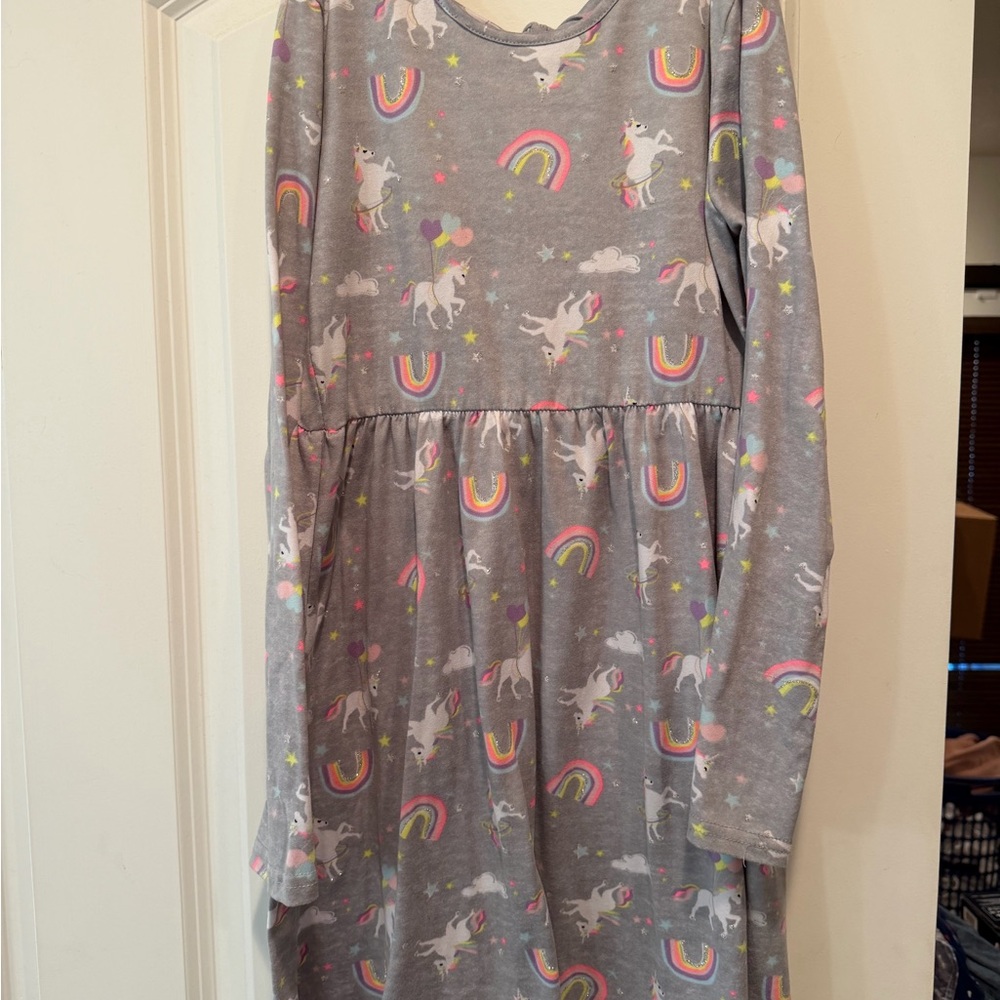 Freestyle Gray Unicorn and Rainbow Kids Dress Sz 10